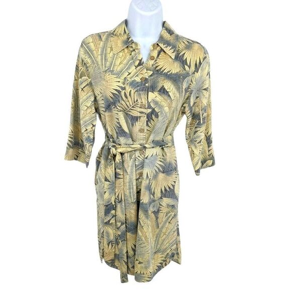 Soft Surroundings Tropical Shirt Dress Petite XS Linen Blend Belted Tie Beach - Picture 2 of 12